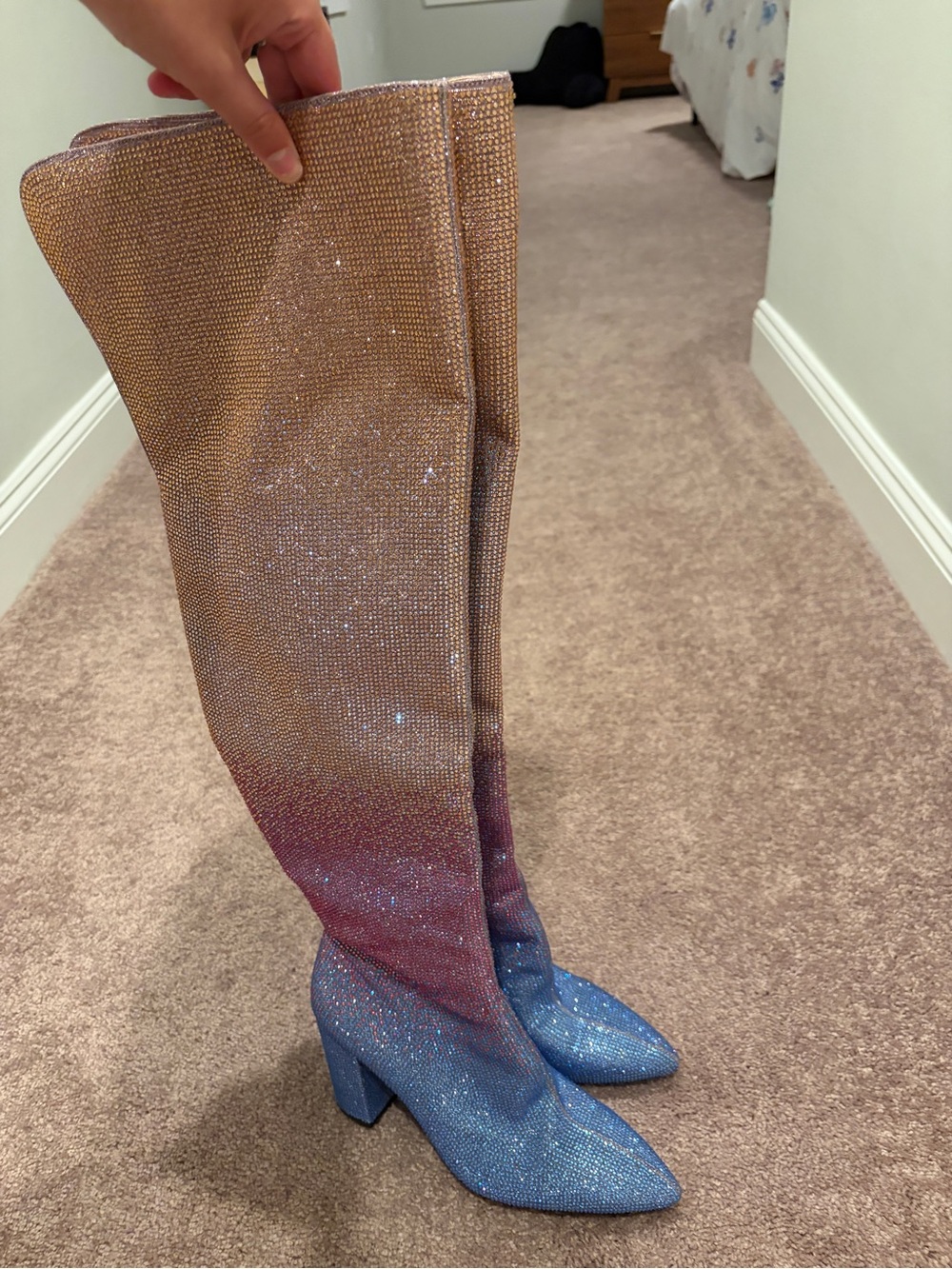 Dillards Women’s Ombre Glitter Knee-High Boots - Gold Pink Blue